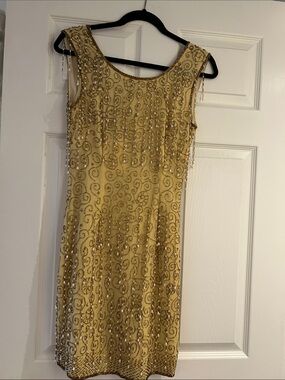 Vintage Gold Beaded Sleeveless Cocktail Dress